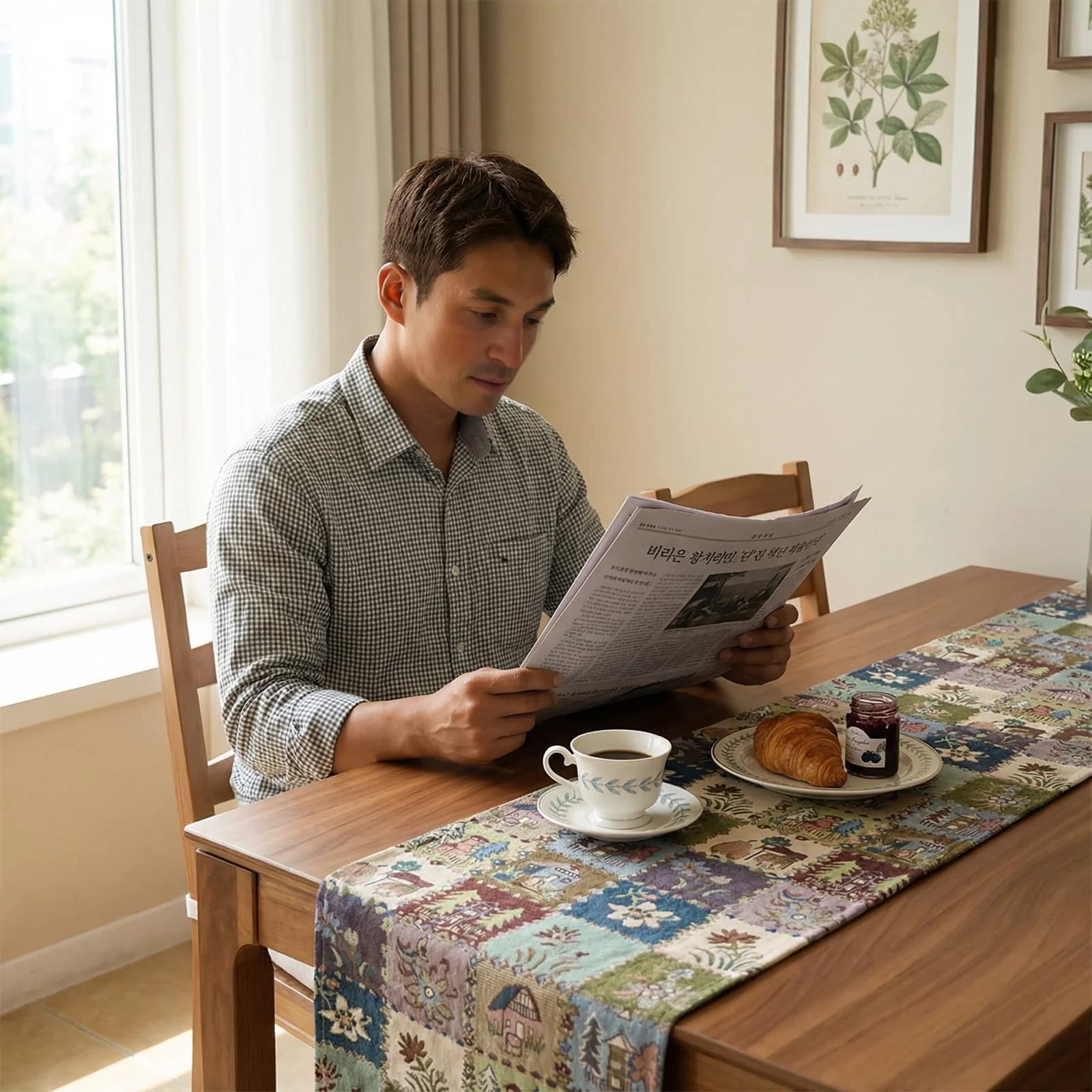 프렌치 컨트리 코튼 리넨 블렌드 플로럴 패턴 테이블 러너