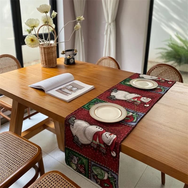 크리스마스 면 혼방 페스티브 테이블 러너