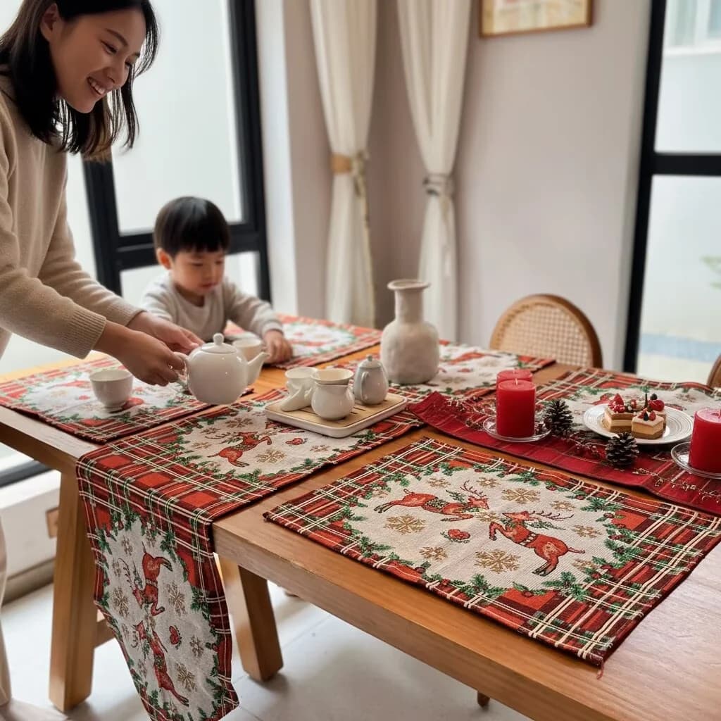 크리스마스 테이블 러너 코튼 블렌드 식탁 장식천