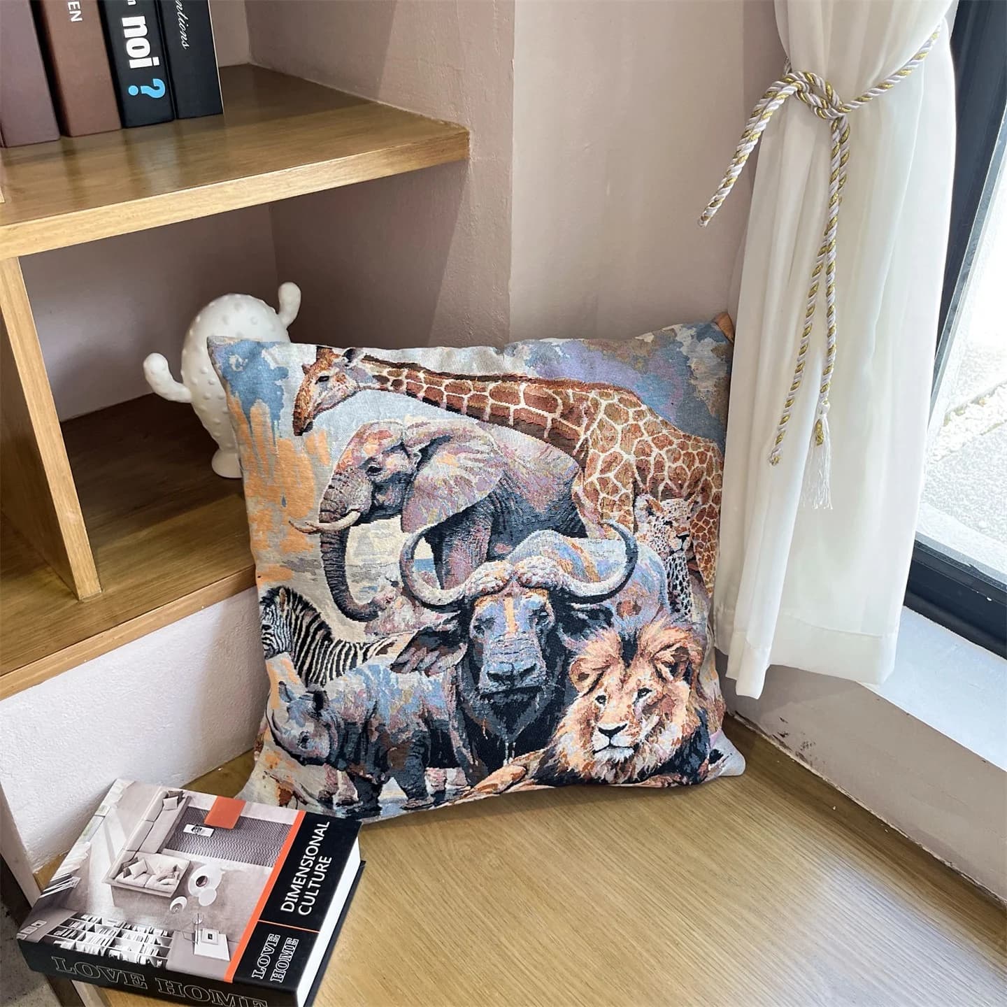레트로 애니멀 프린트 쿠션 커버 45x45cm 코튼 블렌드 소파 필로우케이스